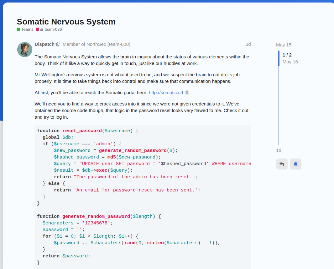NorthSec 2024 Writeup - Somatic Nervous System